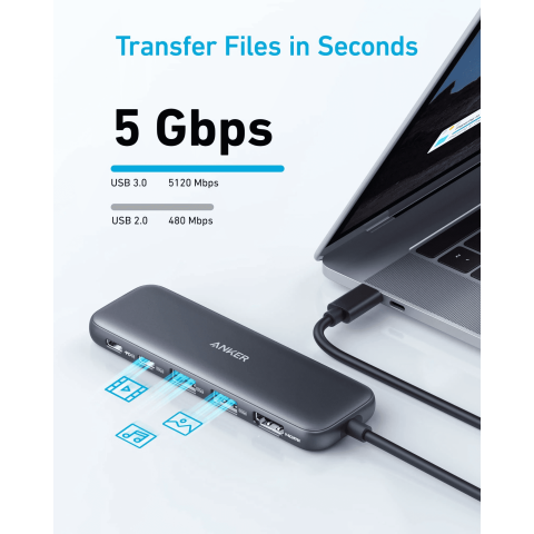 USB-Хаб ANKER 332 USB-C Hub 5-in-1, PD in 100W, 4K HDMI, 2xUSB-A, USB-C 5Gbps