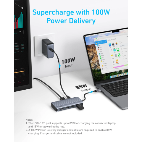 USB-C хаб Anker 7-in-1 з 2×HDMI, 4×USB-A та PD 100W