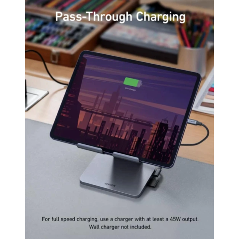 Підставка-адаптер ANKER 551 USB-C Hub 8-в-1 для планшета (4K HDMI, PD, SD/microSD, AUX, Grey)