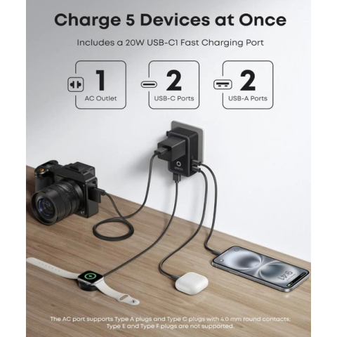 Мережевий перехідник Anker Nano Travel Adapter 5-Port Universal Charger (20W, 200+ Countries)