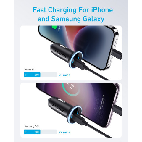 Автомобільний зарядний пристрій Anker 323 PowerDrive 52.5W, 1×USB-C + 1×USB-A, PIQ 3.0 (Black)