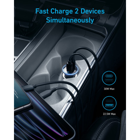 Автомобільний зарядний пристрій Anker 323 PowerDrive 52.5W, 1×USB-C + 1×USB-A, PIQ 3.0 (Black)