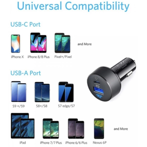 Автомобільний зарядний пристрій Anker 323 PowerDrive 52.5W, 1×USB-C + 1×USB-A, PIQ 3.0 (Black)