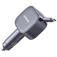 Автомобільний зарядний пристрій Anker Nano Car Charger 75W з висувним кабелем USB-C, подвійний PD заряд, сірий