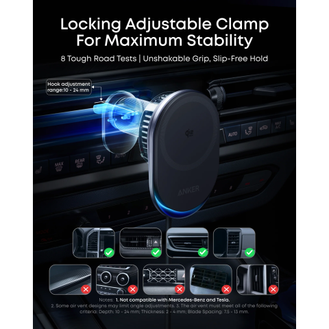 Магнітний автотримач із бездротовою зарядкою Anker Prime MagGo AirCool Qi2 25W Wireless Car Charger