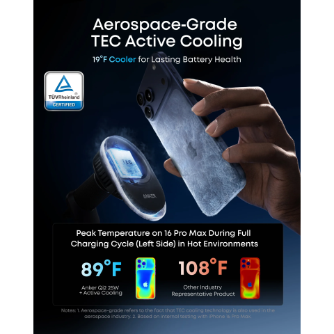 Магнітний автотримач із бездротовою зарядкою Anker Prime MagGo AirCool Qi2 25W Wireless Car Charger