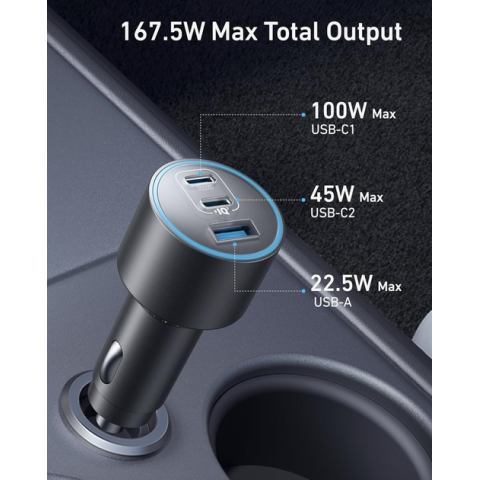 Зарядний пристрій Anker USB-C Fast Car 3-Port Charger 167.5W з кабелем Type-C