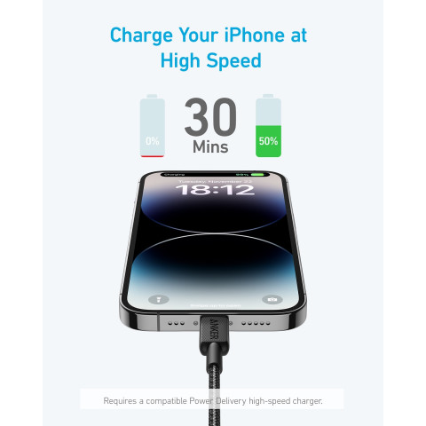 Кабель ANKER 322 USB-C to Lightning Cable MFi 1.8m Nylon (Fast Charging, PD, Black)