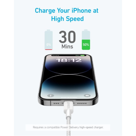 Кабель ANKER 322 USB-C to Lightning Cable MFi 0.9m / 1.8m Nylon (Fast Charging, PD, White)