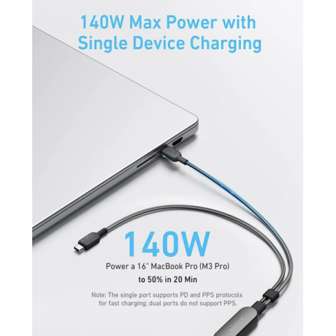 Кабель Anker 2-in-1 USB-C to USB-C Fast Charging Cable 140W 1.2m/1.8m — Black
