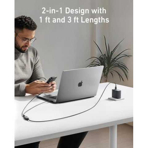 Кабель Anker 2-in-1 USB-C to USB-C Fast Charging Cable 140W 1.2m/1.8m — Black