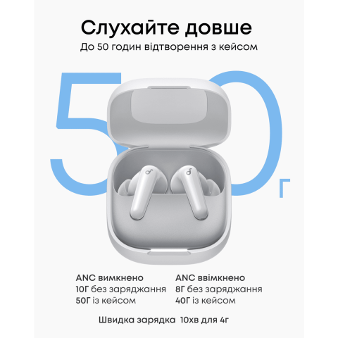 Бездротові навушники ANKER Soundcore R60i NC TWS з адаптивним ANC до 52 дБ, LDAC та AI-перекладом