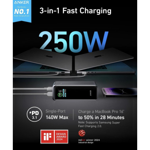 Повербанк Anker Prime Power Bank 27650mAh (99.54Wh) потужністю 250W Black