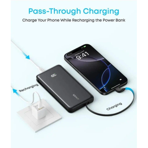 Павербанк Anker Zolo 10000mAh 22.5W з вбудованим USB-C кабелем та LED-індикатором, Black