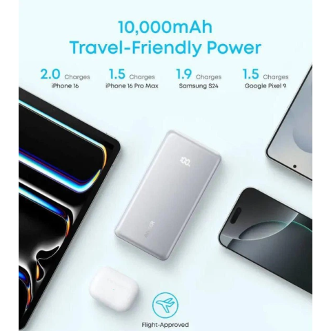 Павербанк Anker Zolo 10000mAh 22.5W з вбудованим USB-C кабелем та LED-індикатором, Black