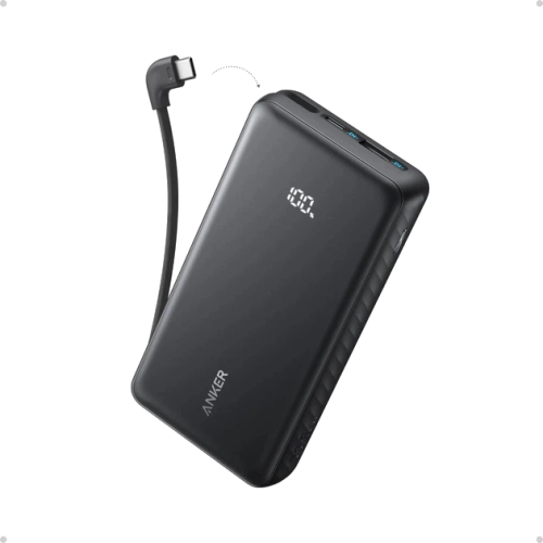 Павербанк Anker Zolo 20000mAh 22.5W з вбудованим USB-C кабелем та LED-індикатором, Black