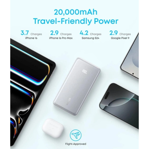 Павербанк Anker Zolo 20000mAh 22.5W з вбудованим USB-C кабелем та LED-індикатором, Black