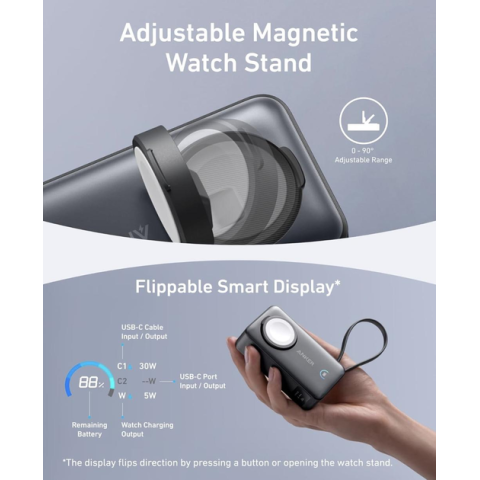 Повербанк Anker MagGo Power Bank 10 000mAh 35W для iPhone та Apple Watch з вбудованим USB-C кабелем