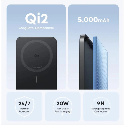 Магнітний павербанк Anker Nano Qi2 Ultra-Slim 5000mAh 15W MagSafe для iPhone 12–17 / iPhone Air