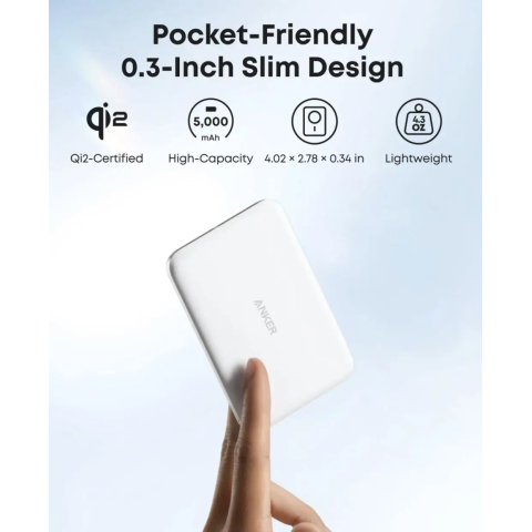 Магнітний павербанк Anker Nano Qi2 Ultra-Slim 5000mAh 15W MagSafe для iPhone 12–17 / iPhone Air