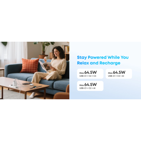 Мережевий зарядний пристрій ANKER Charger 70W 3xUSB-C PD 3.0 + USB-A Black