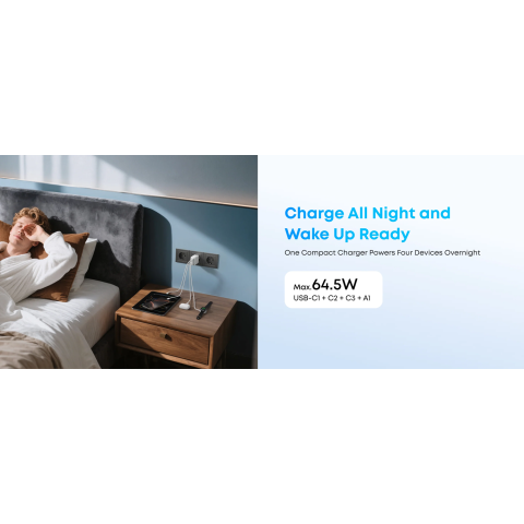 Мережевий зарядний пристрій ANKER Charger 70W 3xUSB-C PD 3.0 + USB-A Black