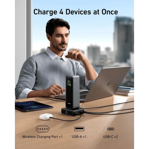 Мережевий зарядний пристрій ANKER Prime Charging Station 100W (2xUSB-C + USB-A + Pogo Pin, GaN, Black)