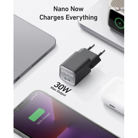 Зарядний пристрій PowerPort Anker 511 Nano III 30W GaN USB-C Black/White