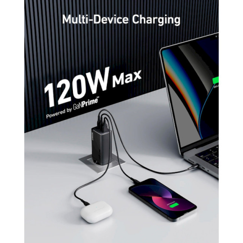 Зарядний пристрій ANKER 737 CHARGER (GaNPrime™ 120W) 2C+A EU, Black 