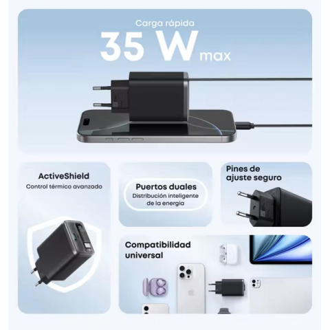 Мережевий зарядний пристрій Anker Nano USB-C 35W Compact Dual-Port Charger with InstaCord Black/White