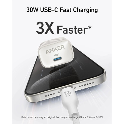 Зарядний пристрій ANKER PowerPort 511 Nano IV 30W GaN USB-C (White/Black)