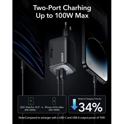 Зарядний пристрій Anker Prime 100W GaN Wall Charger