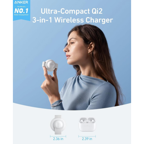 Магнітна зарядна док-станція Anker MagGo UFO 3-в-1 Qi2 15W