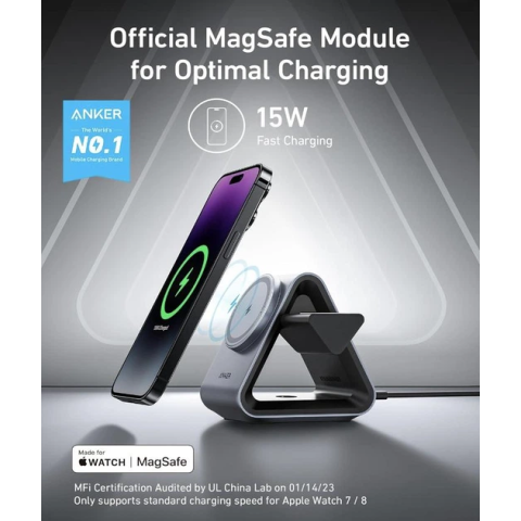 Зарядна станція Anker 737 MagGo 3-in-1 з офіційним MagSafe 15W та блоком живлення