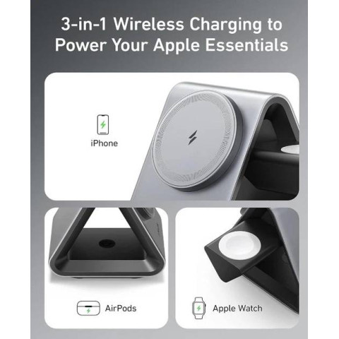 Зарядна станція Anker 737 MagGo 3-in-1 з офіційним MagSafe 15W та блоком живлення