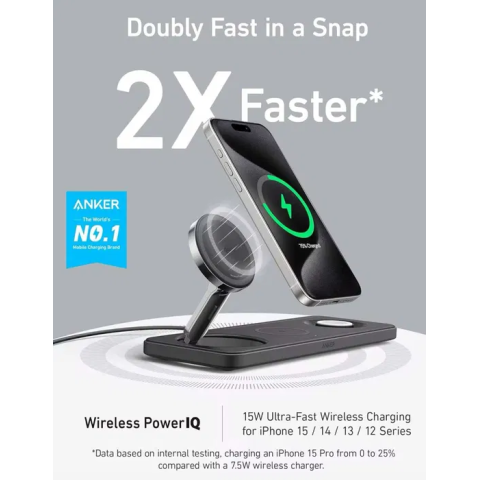 Док-станція Anker Foldable MagGo 3-in-1 Qi2 15W + 40W USB-C Charger Black/White