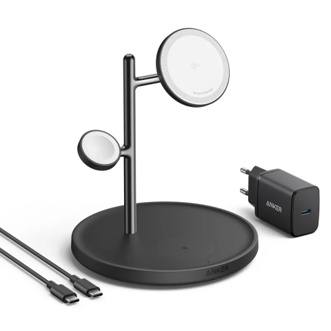 Зарядна док-станція Anker MagGo 3-в-1 Qi2 Stand 15W з блоком живлення 40W