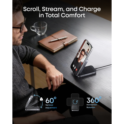 Бездротовий зарядний пристрій Anker Prime Foldable 3-in-1 Qi2 25W AirCool Charging Station