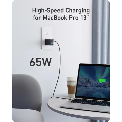 Мережевий зарядний пристрій Anker 735 Charger Nano II 65W GaN, 3 порти USB-C/USB-A