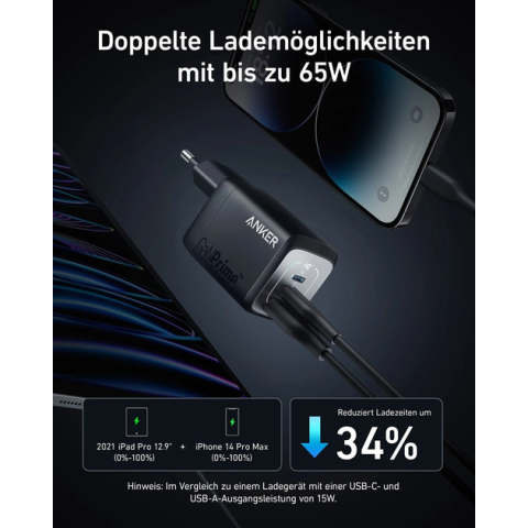 Зарядний пристрій ANKER 735 CHARGER GaNPrime™ 67W (2C+A) ActiveShield 2.0, Black
