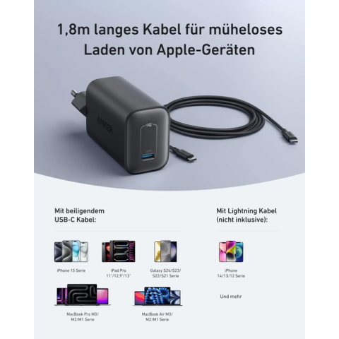 Зарядний пристрій Anker Nano 100W GaN з кабелем USB-C