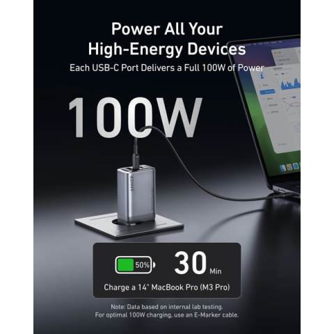 Зарядний пристрій Anker PowerPort III GaNPrime™ 100W (2×USB-C + 1×USB-A), Gray