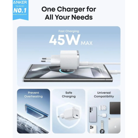 Мережевий зарядний пристрій Anker Nano Charger 45W USB-C Black