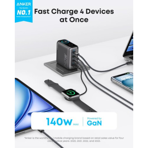 Мережевий зарядний пристрій Anker GaNPrime 140W 4-Port Fast Charger з дисплеєм Black/Silver