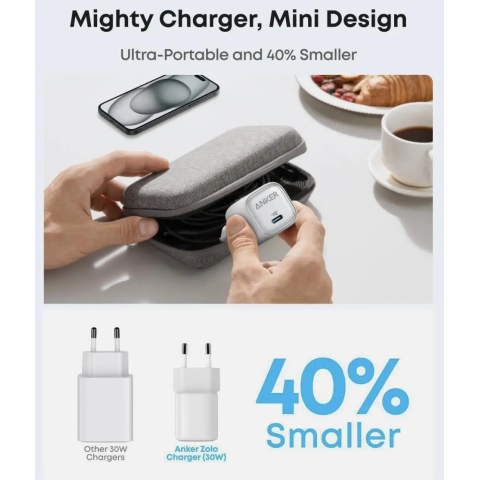 Зарядний пристрій Anker Zolo 30W Compact USB-C GaN Charger (White/Black)