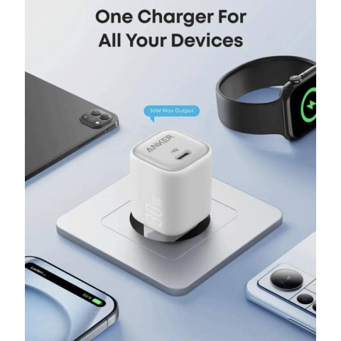 Зарядний пристрій Anker Zolo 30W Compact USB-C GaN Charger (White/Black)