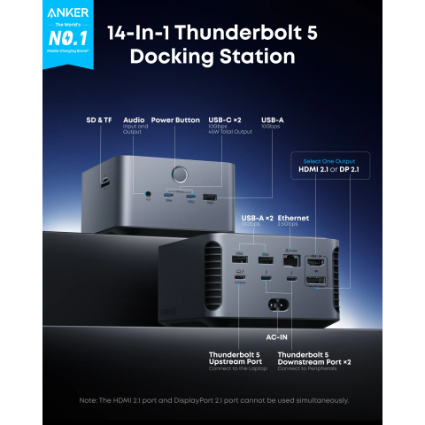 Док-станція ANKER Prime Docking Station 14-in-1 Thunderbolt 5 з підтримкою 8K та зарядкою 140W