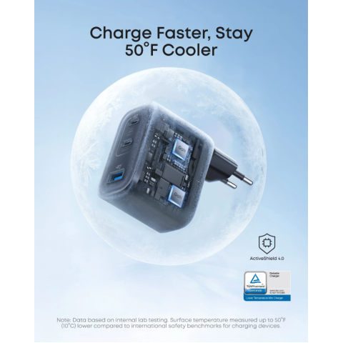 Зарядний пристрій Nano Charger 70W 3-Port Fast Charge (USB-C + USB-A, Black Stone), with USB-C Cable