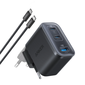 Зарядний пристрій Nano Charger 70W 3-Port Fast Charge (USB-C + USB-A, Black Stone), with USB-C Cable