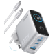 Мережева зарядка ANKER GaN Charger 100W, 2×USB-C PD + 1×USB-A, з дисплеєм і кабелем (Silver)